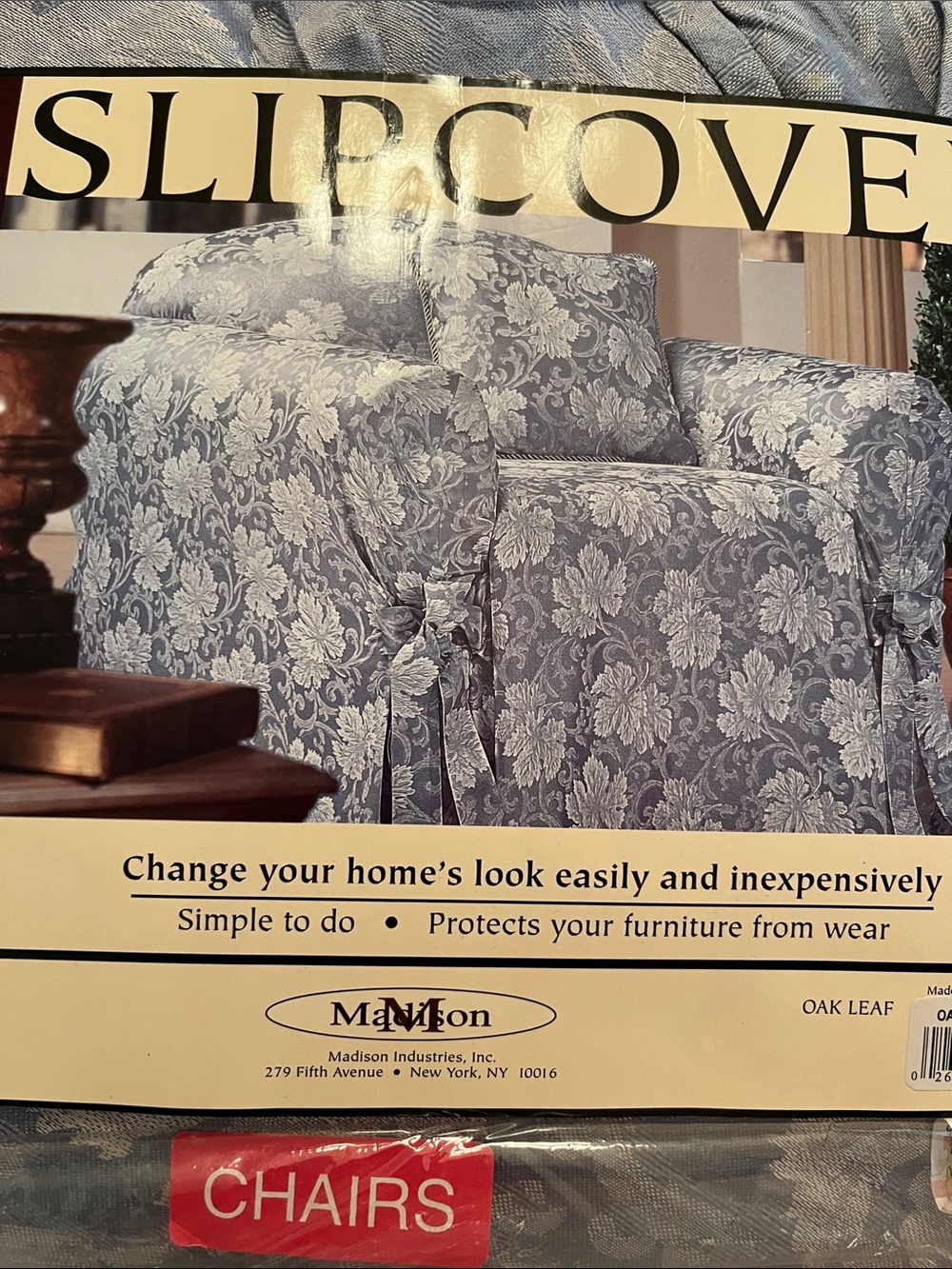 Chair slipcover new Oakleaf Madison Industries fits 32” to 40” long blue